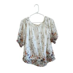 Orchid Haze Floral Sheer Lined Off Shoulder Blouse Multicolor Size Small